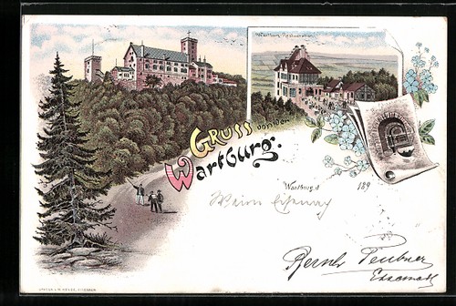 Lithograph eisenach wartburg - lithograph, eisenach,