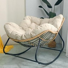 Oversized Papasan Rocking Chair Indoor Outdoor Lounge Seat Comfort White