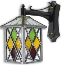 LEADED LANTERN OUTDOOR WALL LIGHT MULTICOLOURED STAINED GLASS HAND MADE TL67DCMC