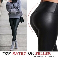 High Waist Leggings  Wet Look Latex Faux Imitation Leather Ankle Length