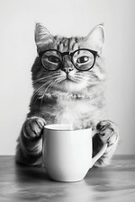 CAT DRINKING COFFEE  FUNNY