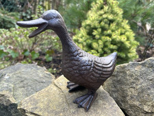 Cast Iron Happy Duck Statue - Metal Bird Garden Ornament Pond Sculpture Outdoor