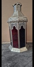 Large Moroccan Red And Blue  Stained Designed Glass Lantern