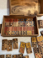 Boxed set Double Nines wooden dominoes - coloured spots