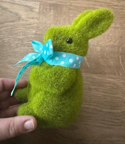 Flocked green rabbit bunny - flocked,