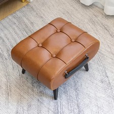 Leather Ottoman Moroccan Footstool Footrest Oil Wax Leather With Hidden Pouch