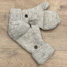 Woollen Fingerless Gloves with Finger & Thumb Flaps in Cream. Fleece Lined.