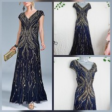 Bnwt TOGETHER Navy Gatsby Bead+Sequin Stretch Evening Dress Size 16