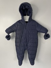 NEXT Boy Baby Navy Lightweight Snowsuit W/Hood. Detachable Gloves Age Up to 1mth