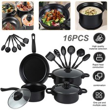 16PCS Induction Non Stick Stainless Steel Cookware Cooking Pot Pan With Lids Set