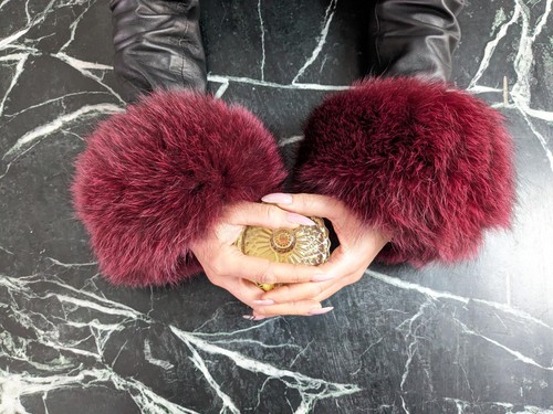 Fur fox cuffs burgundy color - cuffs,