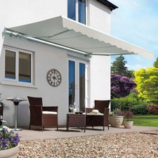 Retractable Awning Manual Outdoor Garden Canopy Patio Sun Shade Shelter, Grey