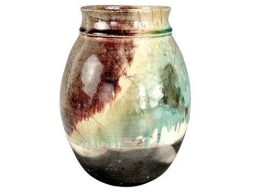 Vintage stoneware raku vase - vintage,