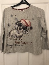 Avon Size 14-16 Grey Christmas Xmas Dog Dachshund Through The Snow Crop Top PJs