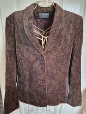 Alexon Brown Jacket Size 10 Smart Floral Lined Office Wear Velour Autumn