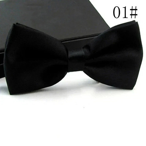 Black bow tie adjustable satin - tie,