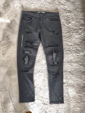 ZARA Mens biker style distressed Skinny Jeans EU 42 W32 Black Cotton