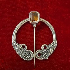 Antique Unmarked Silver & Citrine Art Nouveau Functional Penannular Brooch 17.9g