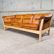 Long Vintage  Swedish 3 Seater Patinated  Tan Leather Sofa -  #9A