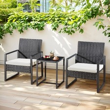 Bistro Rattan Table Chairs Set 3 Pieces Garden Cafe Balcony Furniture Outdoor