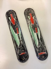 Pair of Vintage Mid Century Hand Painted Ceramic Door Push Finger Plates