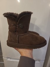 Girls UGG Mini Bailey Boots In Chocolate Brown Suede Size Uk 1 Sheepskin Shearli