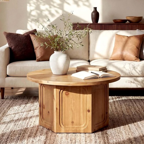 Round solid wood coffee table - solid,