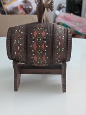 Vintage Small Wooden Keg Hand Painted Carved Flask Unknown Maker Russian? L20B