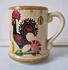 Vintage Argilart Portugal Rooster Mug Galo de Barcelos Pottery Folk Art