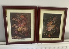 2 X Vintage framed Dark Moody Antique Floral Gaiety Floral Glory Prints 25x29.5
