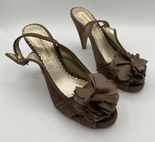 Roberto Vianni Heeled Shoes Peep Toe Size 4 Uk Bronze Brown Sling Backs Women’s