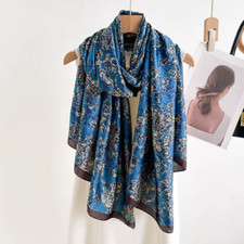 Ladies Blue Black  Arty Design Print  Long Classy Dressy  Neck Chic Scarf  Shawl