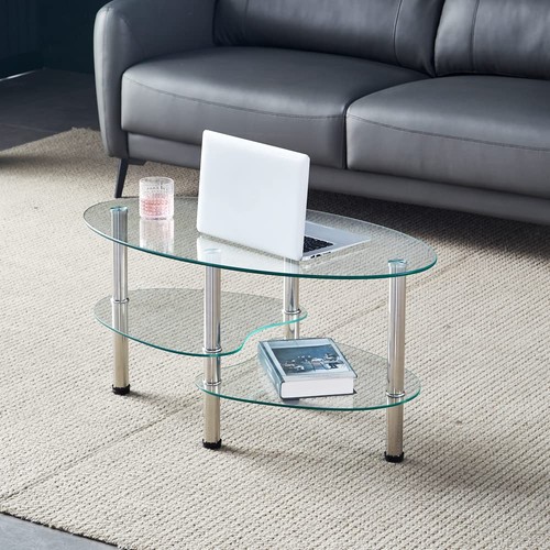Oval shaped glass tea table - glass,