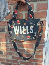 Jack Wills Blue Floral Cotton Tote Bag Small -Size Lightweight Strap & Handles 