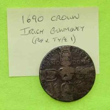 1690 CROWN James II "Gunmoney" Dublin (5 Shillings) Coin Battle of Boyne