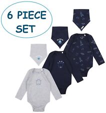 Baby Boys 6 Piece Set Bodysuit & Bib MultiPack Designer Brand 1m to 24m New
