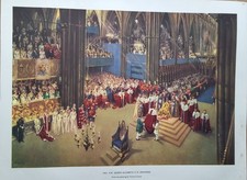 Rare Vintage Art Print Of Queen Elizabeth II's Coronation