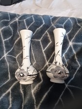 John Buck Pair Of  Small Vases Blackgrey Flower Motif