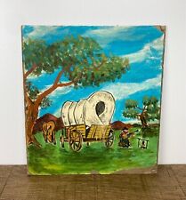 Vintage Painting 1960s Original Wild West Cowboy American Western Scene