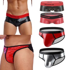 UK Mens Leather Wetlook Boxer Shorts Hot Pants Low Rise Hipster Trunk Underwear