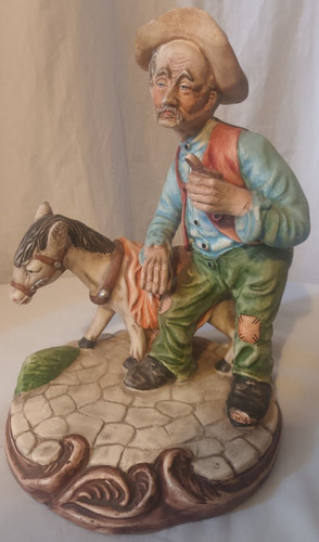 Vintage old man with donkey - old,