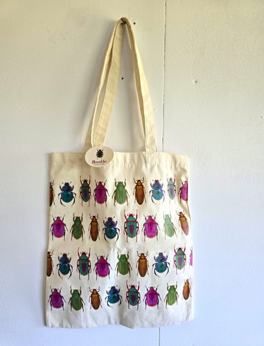 Beetle canvas tote bag - beetle, beige