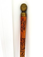 Vintage Walking Cane Stick Concealed Pool Cue Billiards Brass Carved Wood