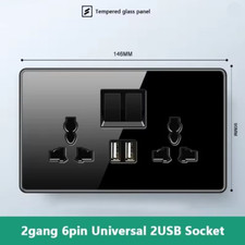 Black Tempered Glass Light Switch Socket 1 or 2 Gang UK Plug Sockets & Switches