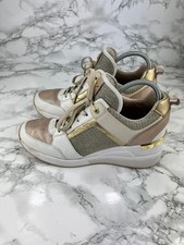 Michael Kors Georgie Womens Trainers UK 6 Beige White Leather Lace Wedge Shoes