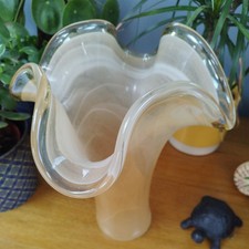 Vintage Italian Murano Gold Ruffled Fluted Flower Coloured Glass Vase Ornament 