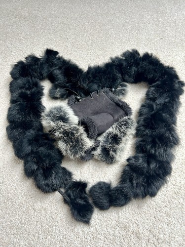 Set real fur scarf hand - real,