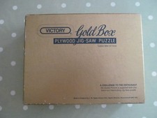 VINTAGE WOODEN VICTORY GOLD BOX JIGSAW PUZZLE OF  SUNSET HARBOUR - COMPLETE