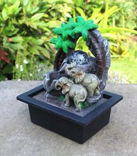 Garden Ornament Fountain Elephant Zen Indoor Table Top Water Feature LED Lights 