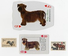CESKY TERRIER COLLECTION OF VINTAGE DOG SINGLE PLAYING CARDS & STAMPS